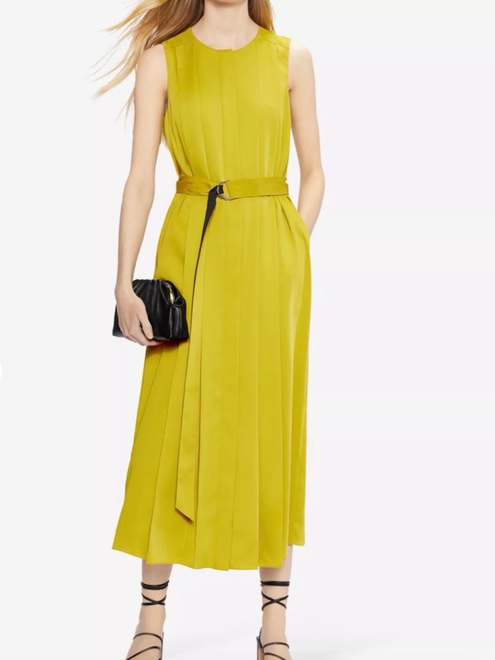 Ted Baker Chartreuse Sleeveless Belted Midi Dress